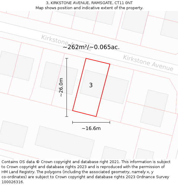 3, KIRKSTONE AVENUE, RAMSGATE, CT11 0NT: Plot and title map