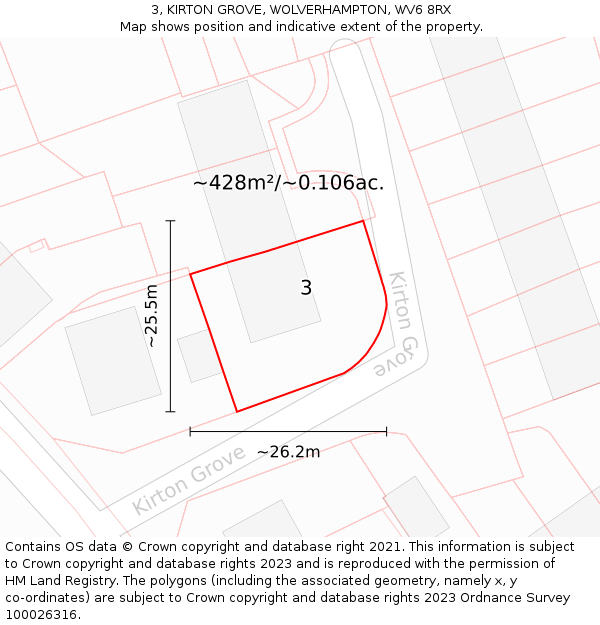 3, KIRTON GROVE, WOLVERHAMPTON, WV6 8RX: Plot and title map
