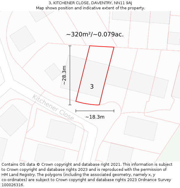 3, KITCHENER CLOSE, DAVENTRY, NN11 9AJ: Plot and title map