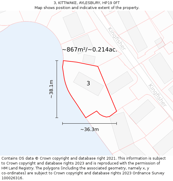 3, KITTIWAKE, AYLESBURY, HP19 0FT: Plot and title map
