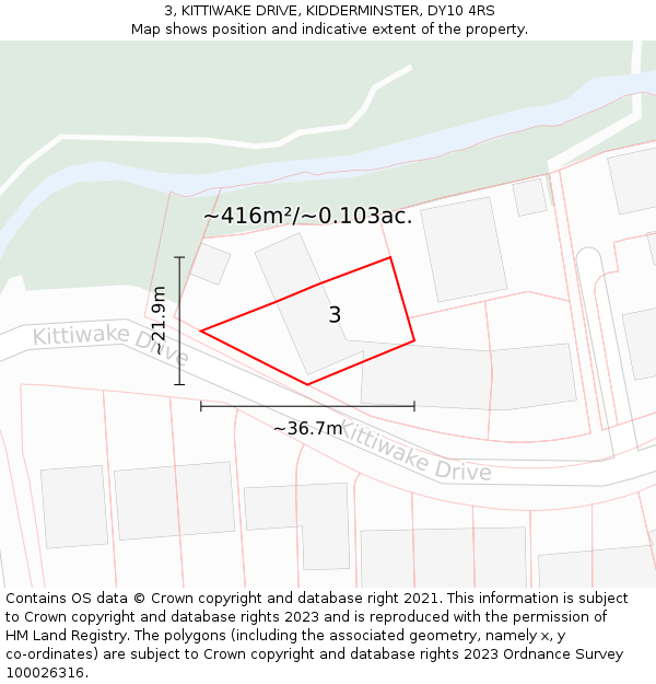 3, KITTIWAKE DRIVE, KIDDERMINSTER, DY10 4RS: Plot and title map