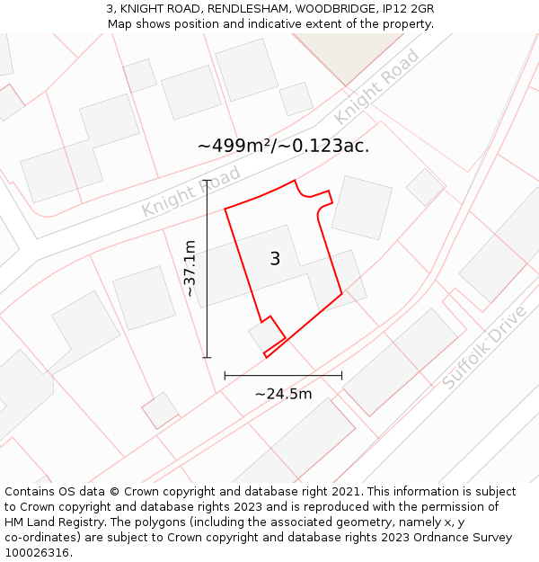 3, KNIGHT ROAD, RENDLESHAM, WOODBRIDGE, IP12 2GR: Plot and title map