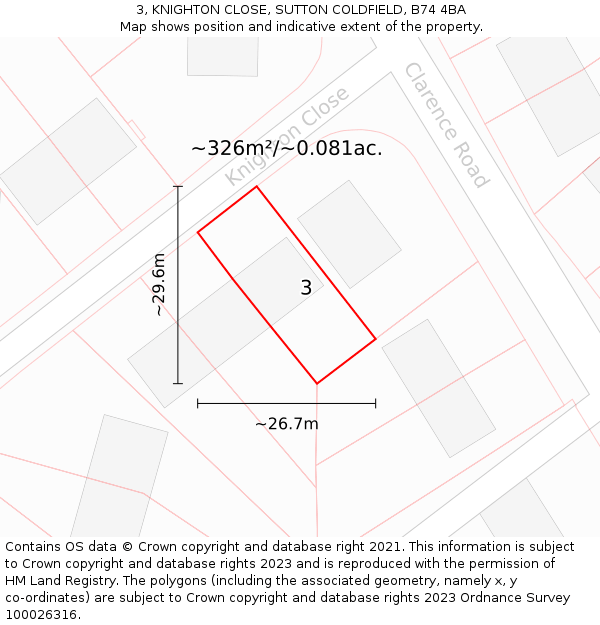 3, KNIGHTON CLOSE, SUTTON COLDFIELD, B74 4BA: Plot and title map