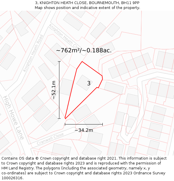 3, KNIGHTON HEATH CLOSE, BOURNEMOUTH, BH11 9PP: Plot and title map