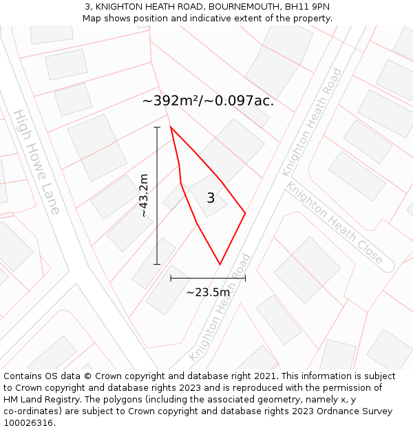 3, KNIGHTON HEATH ROAD, BOURNEMOUTH, BH11 9PN: Plot and title map