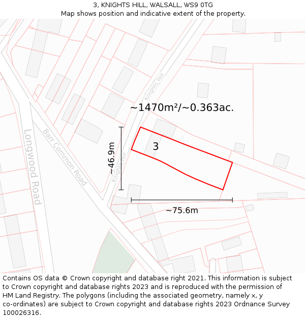3, KNIGHTS HILL, WALSALL, WS9 0TG: Plot and title map