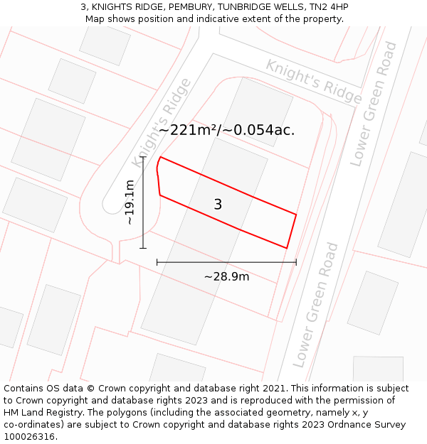 3, KNIGHTS RIDGE, PEMBURY, TUNBRIDGE WELLS, TN2 4HP: Plot and title map