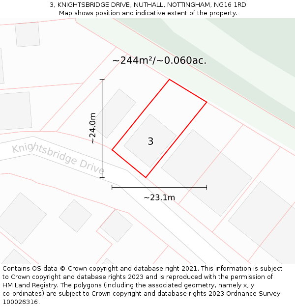 3, KNIGHTSBRIDGE DRIVE, NUTHALL, NOTTINGHAM, NG16 1RD: Plot and title map