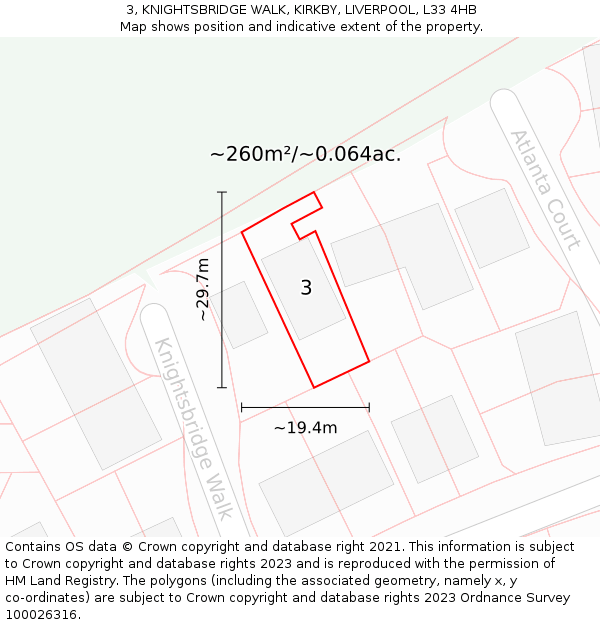 3, KNIGHTSBRIDGE WALK, KIRKBY, LIVERPOOL, L33 4HB: Plot and title map