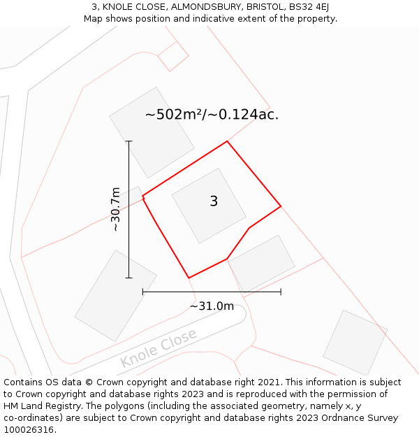 3, KNOLE CLOSE, ALMONDSBURY, BRISTOL, BS32 4EJ: Plot and title map