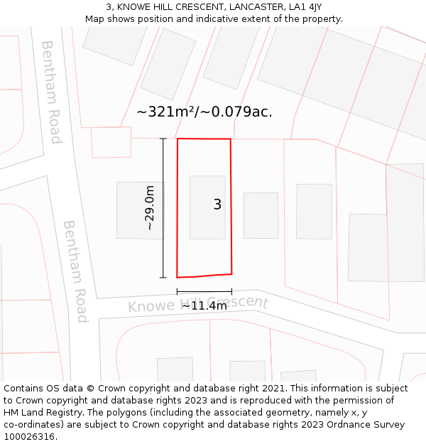3, KNOWE HILL CRESCENT, LANCASTER, LA1 4JY: Plot and title map
