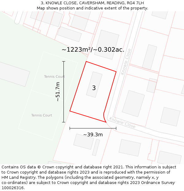 3, KNOWLE CLOSE, CAVERSHAM, READING, RG4 7LH: Plot and title map