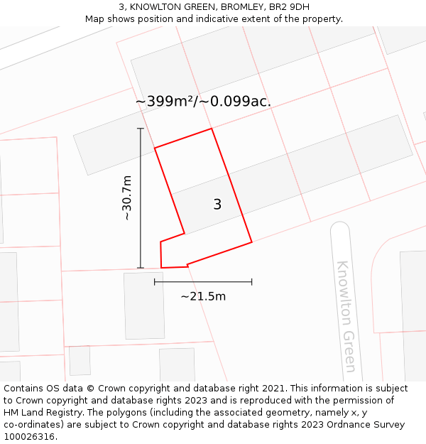 3, KNOWLTON GREEN, BROMLEY, BR2 9DH: Plot and title map