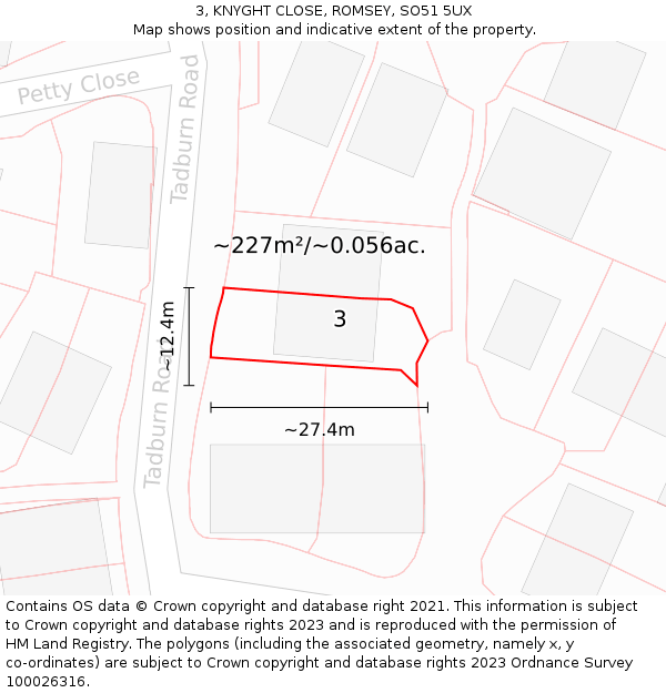 3, KNYGHT CLOSE, ROMSEY, SO51 5UX: Plot and title map