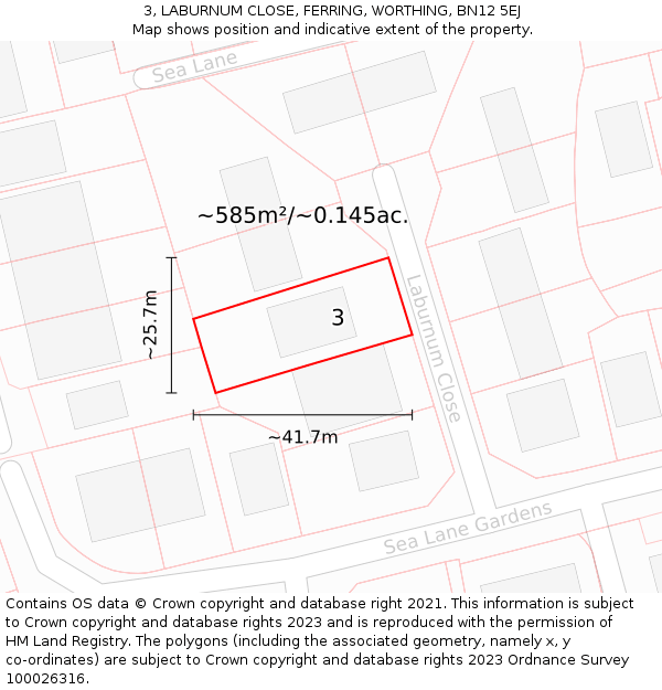 3, LABURNUM CLOSE, FERRING, WORTHING, BN12 5EJ: Plot and title map