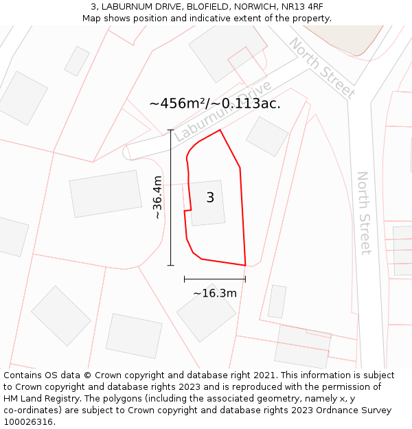 3, LABURNUM DRIVE, BLOFIELD, NORWICH, NR13 4RF: Plot and title map