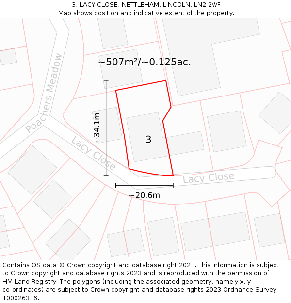3, LACY CLOSE, NETTLEHAM, LINCOLN, LN2 2WF: Plot and title map