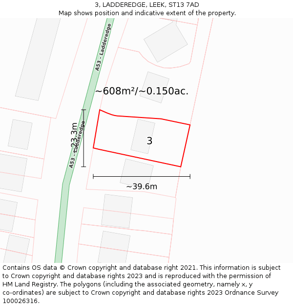 3, LADDEREDGE, LEEK, ST13 7AD: Plot and title map