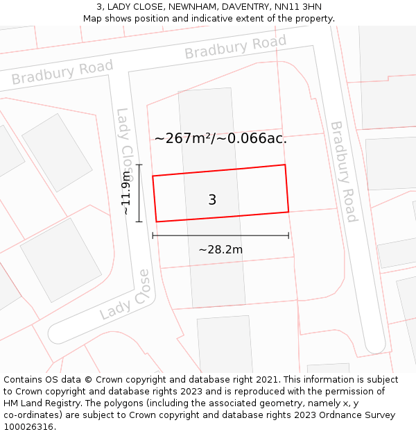3, LADY CLOSE, NEWNHAM, DAVENTRY, NN11 3HN: Plot and title map
