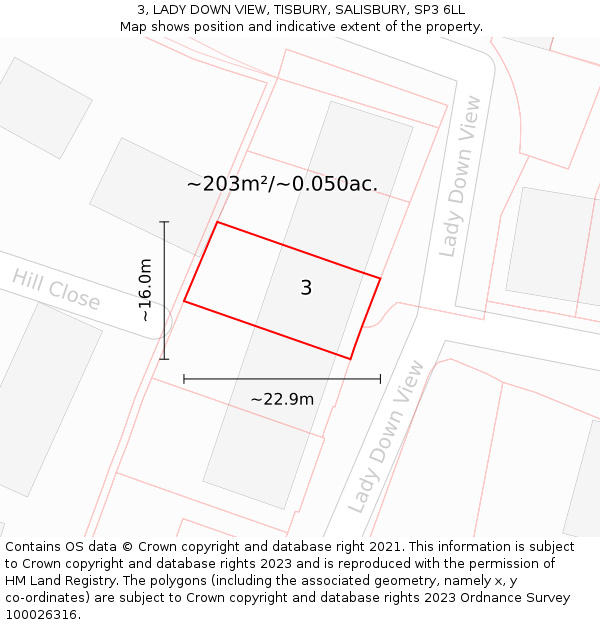 3, LADY DOWN VIEW, TISBURY, SALISBURY, SP3 6LL: Plot and title map