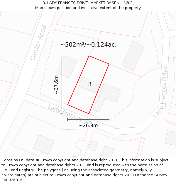 3, LADY FRANCES DRIVE, MARKET RASEN, LN8 3JJ: Plot and title map