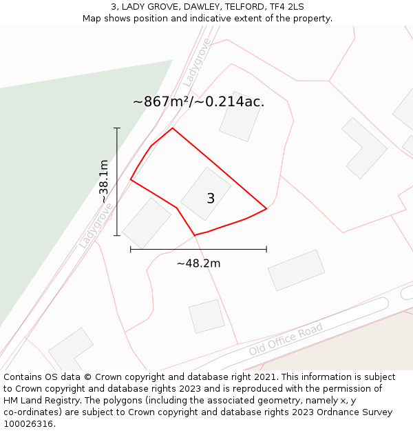 3, LADY GROVE, DAWLEY, TELFORD, TF4 2LS: Plot and title map