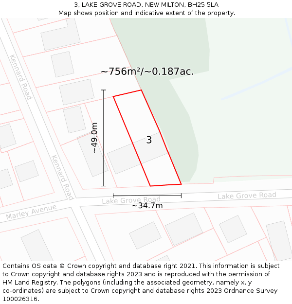 3, LAKE GROVE ROAD, NEW MILTON, BH25 5LA: Plot and title map