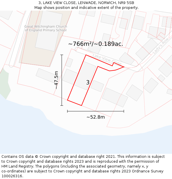 3, LAKE VIEW CLOSE, LENWADE, NORWICH, NR9 5SB: Plot and title map