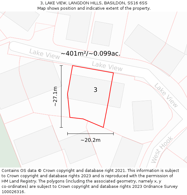 3, LAKE VIEW, LANGDON HILLS, BASILDON, SS16 6SS: Plot and title map