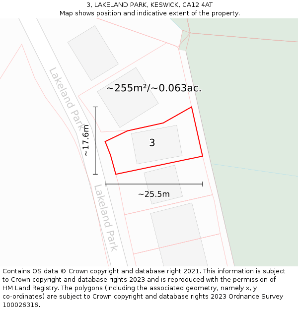 3, LAKELAND PARK, KESWICK, CA12 4AT: Plot and title map