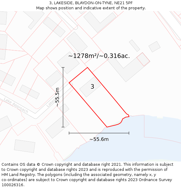 3, LAKESIDE, BLAYDON-ON-TYNE, NE21 5PF: Plot and title map