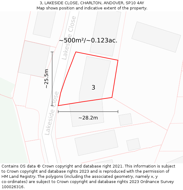 3, LAKESIDE CLOSE, CHARLTON, ANDOVER, SP10 4AY: Plot and title map