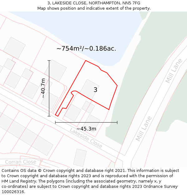 3, LAKESIDE CLOSE, NORTHAMPTON, NN5 7FG: Plot and title map