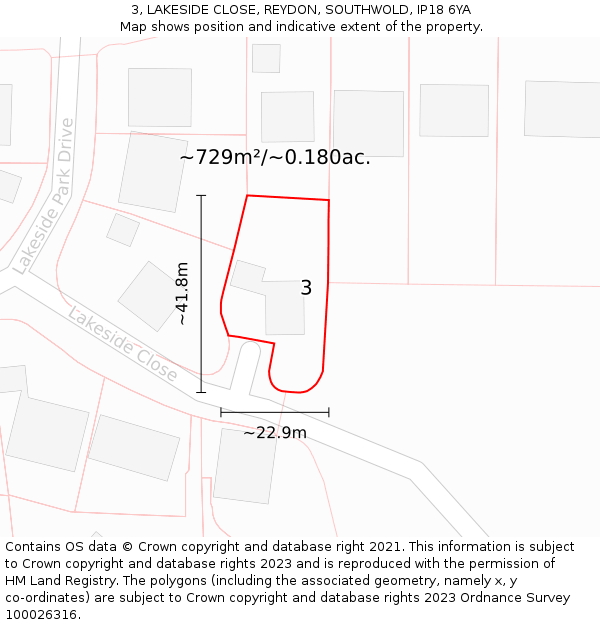 3, LAKESIDE CLOSE, REYDON, SOUTHWOLD, IP18 6YA: Plot and title map