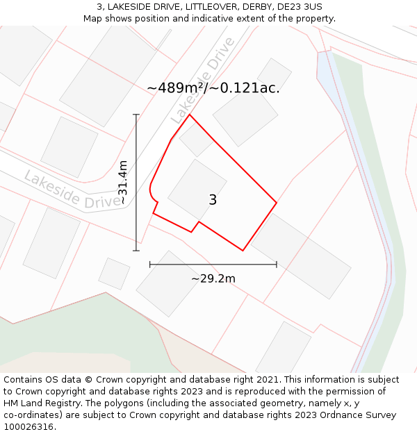 3, LAKESIDE DRIVE, LITTLEOVER, DERBY, DE23 3US: Plot and title map
