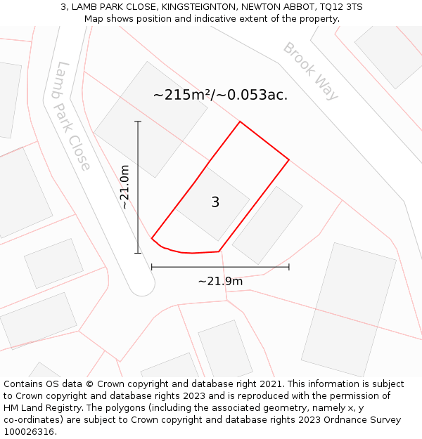 3, LAMB PARK CLOSE, KINGSTEIGNTON, NEWTON ABBOT, TQ12 3TS: Plot and title map