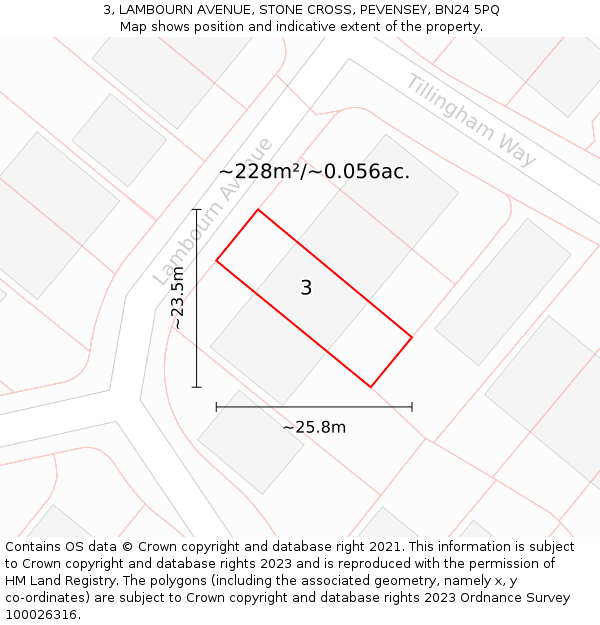 3, LAMBOURN AVENUE, STONE CROSS, PEVENSEY, BN24 5PQ: Plot and title map