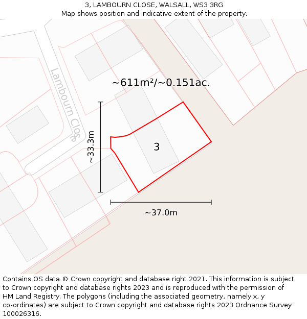 3, LAMBOURN CLOSE, WALSALL, WS3 3RG: Plot and title map