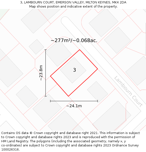 3, LAMBOURN COURT, EMERSON VALLEY, MILTON KEYNES, MK4 2DA: Plot and title map