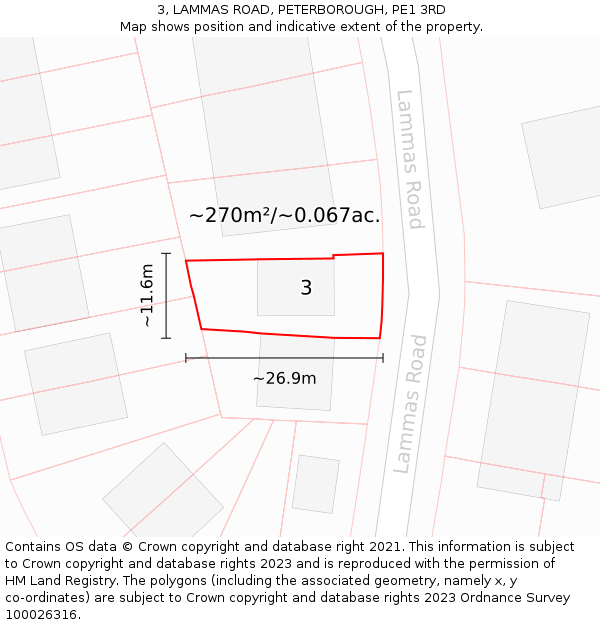 3, LAMMAS ROAD, PETERBOROUGH, PE1 3RD: Plot and title map