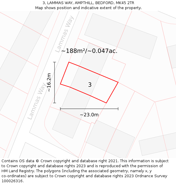 3, LAMMAS WAY, AMPTHILL, BEDFORD, MK45 2TR: Plot and title map