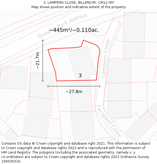 3, LAMPERN CLOSE, BILLERICAY, CM12 0FF: Plot and title map