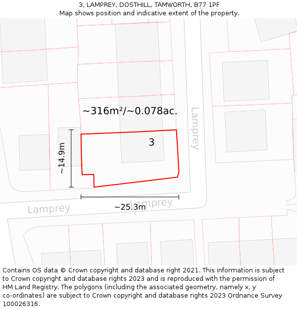 3, LAMPREY, DOSTHILL, TAMWORTH, B77 1PF: Plot and title map