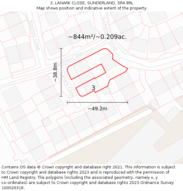 3, LANARK CLOSE, SUNDERLAND, SR4 8RL: Plot and title map
