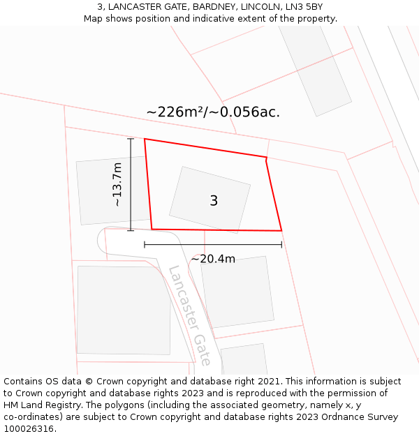 3, LANCASTER GATE, BARDNEY, LINCOLN, LN3 5BY: Plot and title map