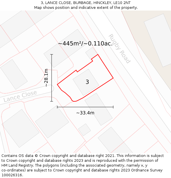 3, LANCE CLOSE, BURBAGE, HINCKLEY, LE10 2NT: Plot and title map