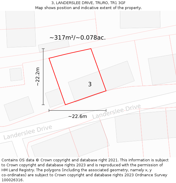 3, LANDERSLEE DRIVE, TRURO, TR1 3GF: Plot and title map