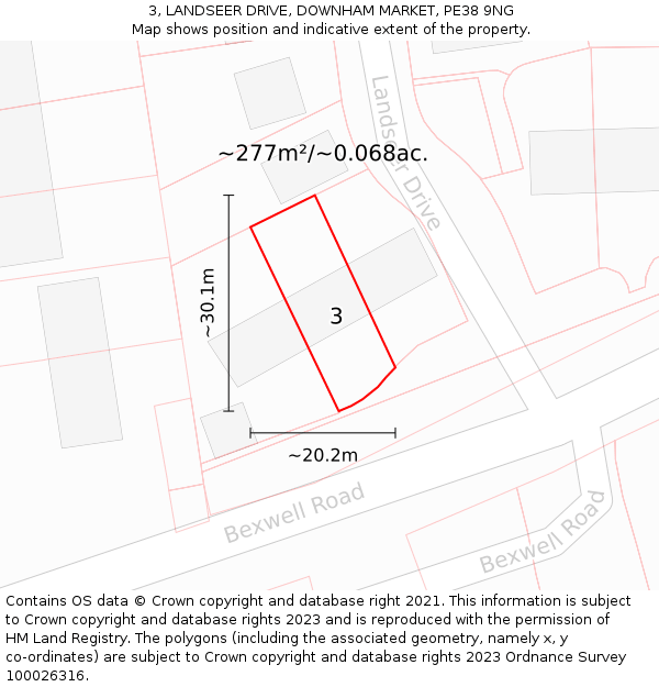 3, LANDSEER DRIVE, DOWNHAM MARKET, PE38 9NG: Plot and title map