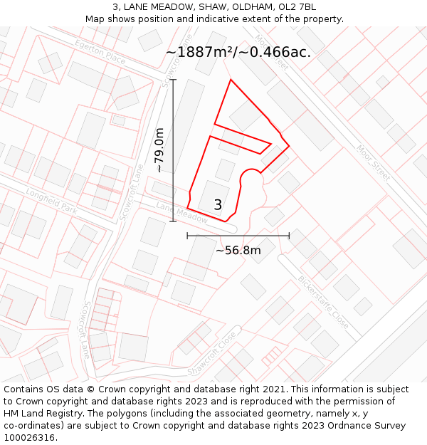 3, LANE MEADOW, SHAW, OLDHAM, OL2 7BL: Plot and title map