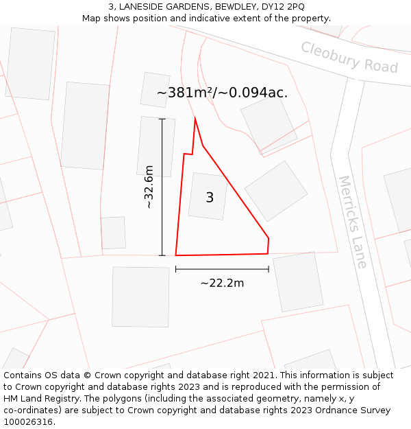 3, LANESIDE GARDENS, BEWDLEY, DY12 2PQ: Plot and title map